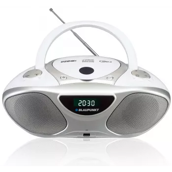 CD ierakstītājs BLAUPUNKT BB14WH — CD ierakstītājs ar MP3 atskaņošanu, USB, LCD, pulkstenis, 2x1 W skaļruņi, sudraba/baltā krāsā