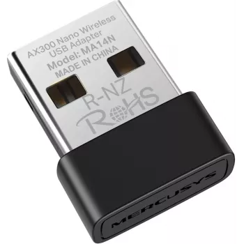 USB Wi‑Fi adapteris MERCUSYS MA14N — USB Type‑A, 2,4 GHz vienas joslas, līdz 287 Mb/s, melns