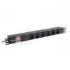 Strāvas sadales bloks LANBERG PDU-06E-0200-BK — 6 x E tipa rozetes, 16 A, 2 m kabelis, 1U statne, 220–250 V
