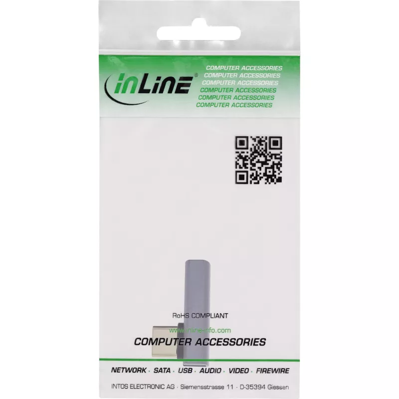InLine USB4 adapteris, USB-C spraudnis/ligzda vertikāls pa labi/kreisi leņķveida, alumīnijs, pelēks