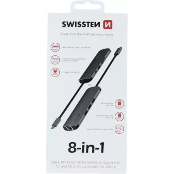 Swissten 8-IN-1 USB-C HUB alumīnija korpuss - 440-401-03 (44040103)
