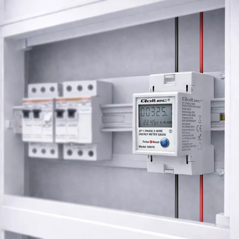 Elektrības skaitītājs QOLTEC vienfāzes DIN-iežugam 230V (MPN 50979)