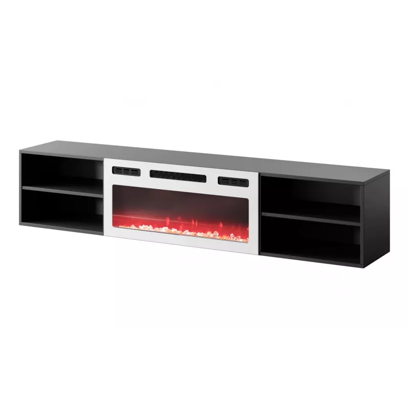 RTV skapis POLO 180x33x39 melns + kamīns balts