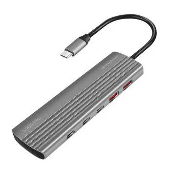 LogiLink USB 3.2 Gen2 centrmezgls 4+1 ports 2x USB-A 2x USB-C PD 100 W alumīnijs