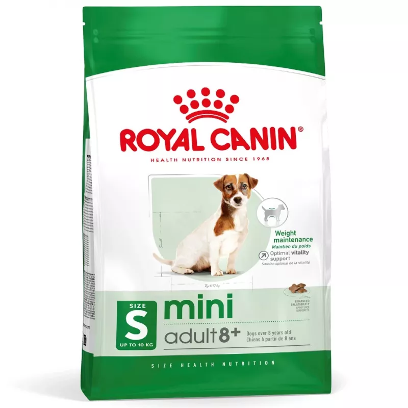 Sausā suņu barība Royal Canin Mini Adult 8+ Senior ar mājputnu gaļu un rīsiem, dārzeņiem, 8 kg, mazu šķirņu suņiem (5–10 kg)