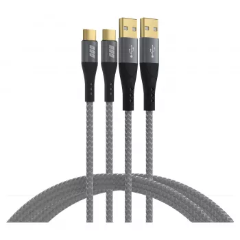 EFB Elektronik USB-A uz USB-C kabeļu komplekts 60W QC 3A 2x3m pelēks - Digitālais/Datu (USB-AC-00009)