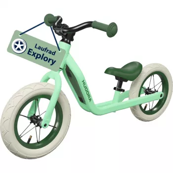 Velosipēds bez pedāļiem HUDORA Explory 12 collu piparmētru krāsā — bērnu skriešanas velosipēds, 12 collu riteņi, viegls rāmis