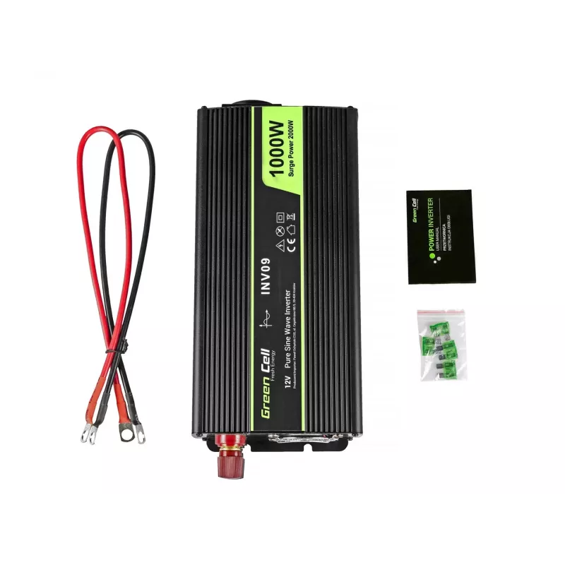 Green Cell INV09 tīkla adapteris/invertors Auto 1000 W Melns