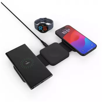Bezvadu salokāmā lādētava FIXED FIXFLE-SA-BK 3 vienā Samsung — kompakta pārnēsājama lādētava telefonam, austiņām, valkājamām ierīcēm