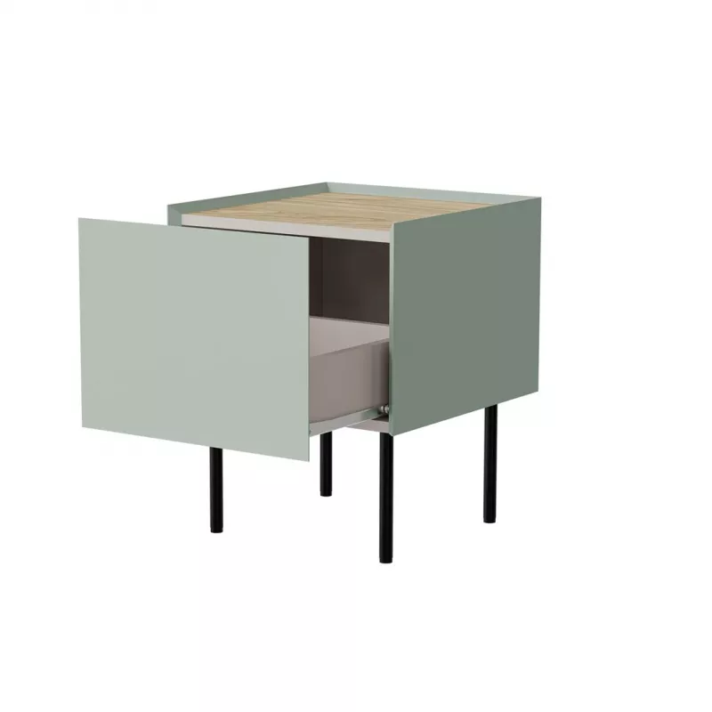 Naktsgaldiņš Cama Meble FELLINI 40x41x60, olīvzaļš ar eļļotu ozola virsmu, 1 atvilktne, iepakojumā 2 gab.