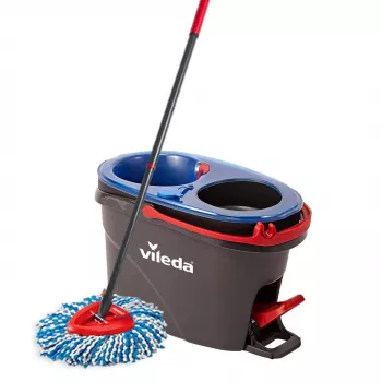 Grīdas mops VILEDA Microfibre 320 mm, teleskopisks kāts 55–123 cm, mazgājams, 360° rotējoša galva, melns/zils/sarkans