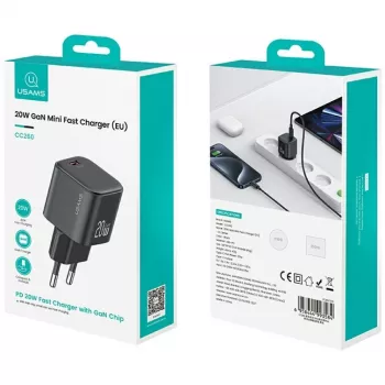 Lādētājs usams USA001627 20W 1×USB‑C ar USB‑C kabeli — ātrās uzlādes adapteris tālruņiem un planšetdatoriem