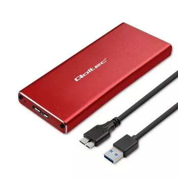 SSD korpuss QOLTEC 51831 USB 3.0 M.2 SATA diskiem līdz 2TB, sarkans, atbalsta 30 mm garumu, līdz 4 diskiem