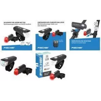 Velosipēdu lukturu komplekts FISCHER FAHRRAD LED ar baterijām melns 50760