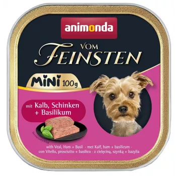 Mitrā suņu barība animonda Vom Feinsten Ham Veal Basil 100 g — bez graudiem, pieaugušiem mazo šķirņu suņiem