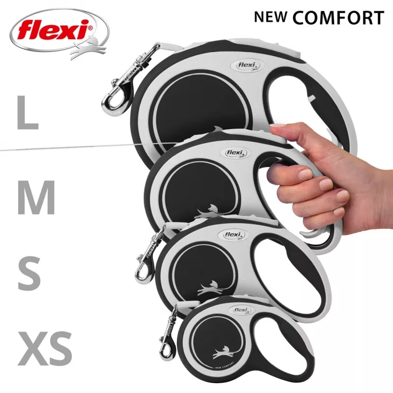 Flexi jauna COMFORT 8 m Melns, Pelēks suņu izvelkamais pavada