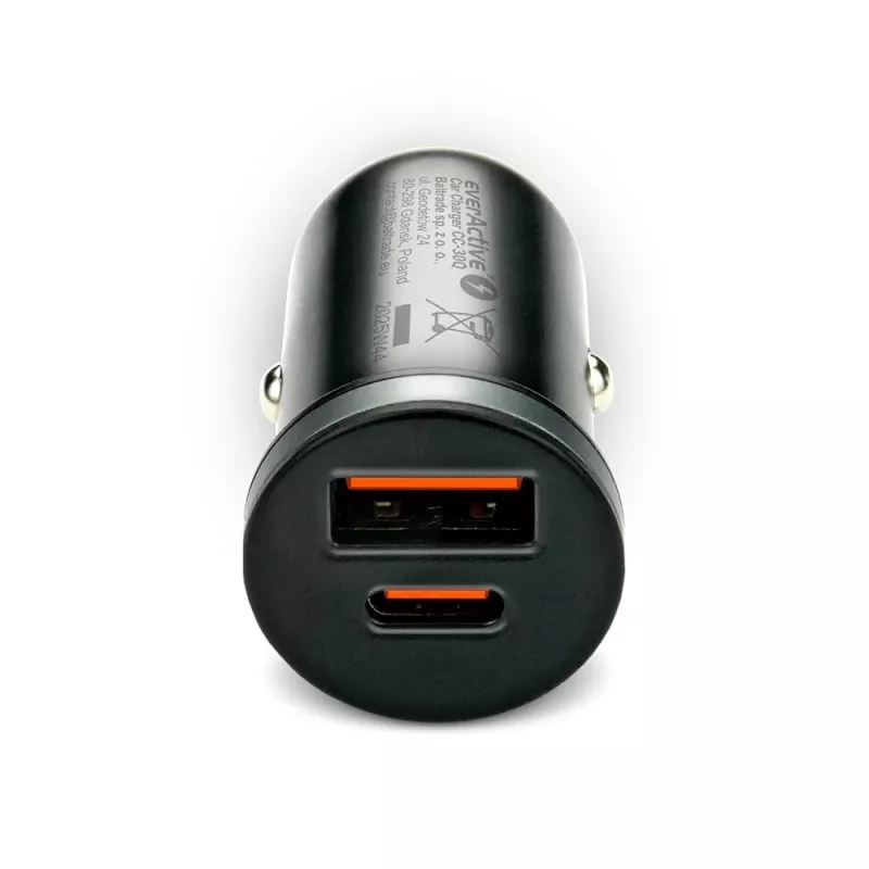 Automašīnas lādētājs everActive CC-30Q QC3.0 35W — 1x USB-A, 1x USB-C, ātrā uzlāde