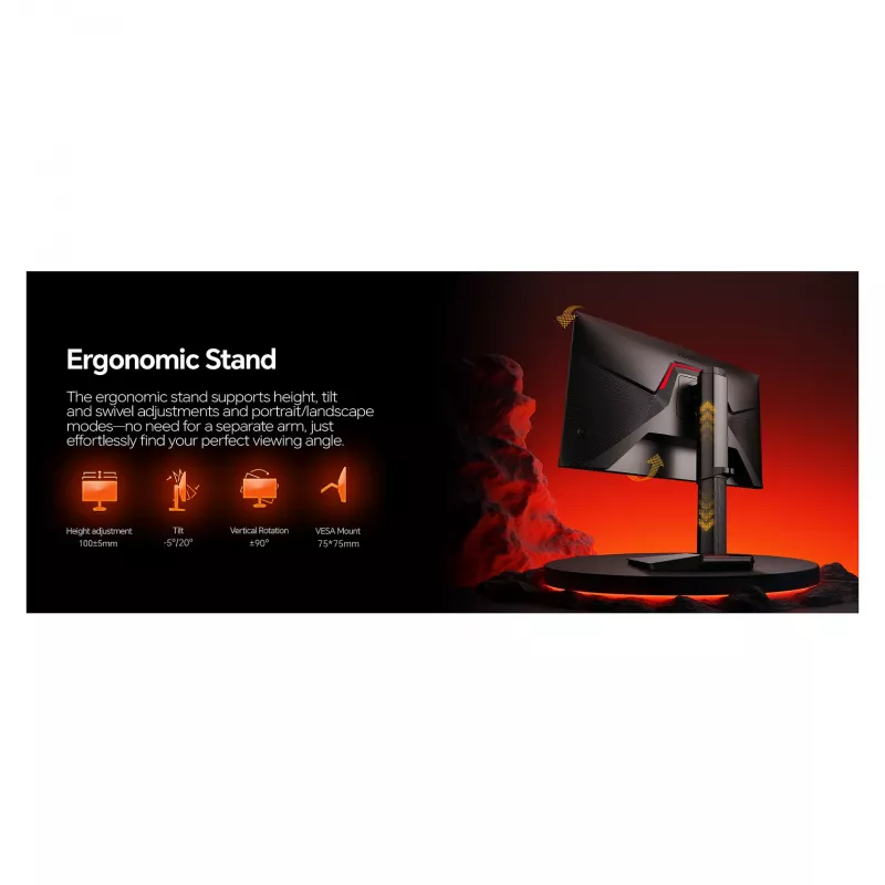Datora monitors Koorui G2722P 27 collas (68,6 cm) Quad HD 2560×1440, 1 ms, 16:9, VESA, augstumā regulējams — Melns