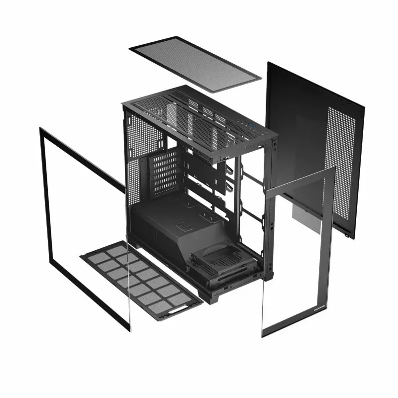 PC korpuss MODECOM Volcano Stellar NF ATX midi tornis, rūdīts stikls, melns, atbalsta ATX/mikro ATX, GPU līdz 420mm, CPU dzesētājs 175mm