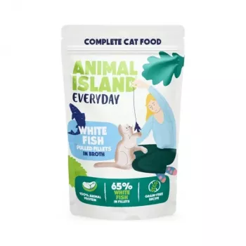 Mitrā kaķu barība animal island Everyday Turcija & Baltās zivs filejas buljonā, 40 x 85 g, pieaugušiem, bez graudaugiem, paciņas