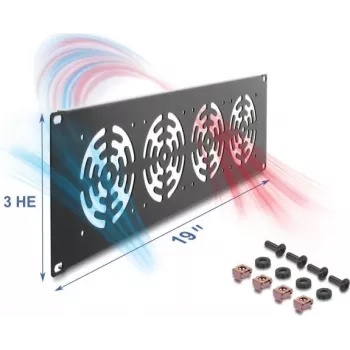 Vāka plāksne DELOCK 67417 — metāla statīvu piederums ar 4 iebūvētiem ventilatoriem, tumši pelēka
