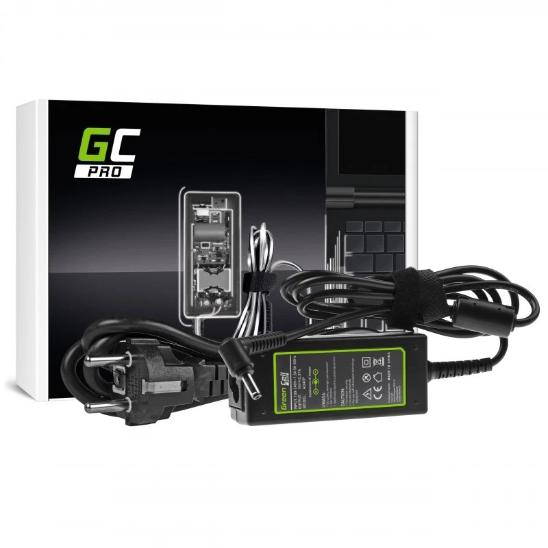Barošanas adapteris zaļa Cell AD40P 45W klēpjdatoriem, 19V 2.37A, AC-to-DC, 100–240V ieeja, melns