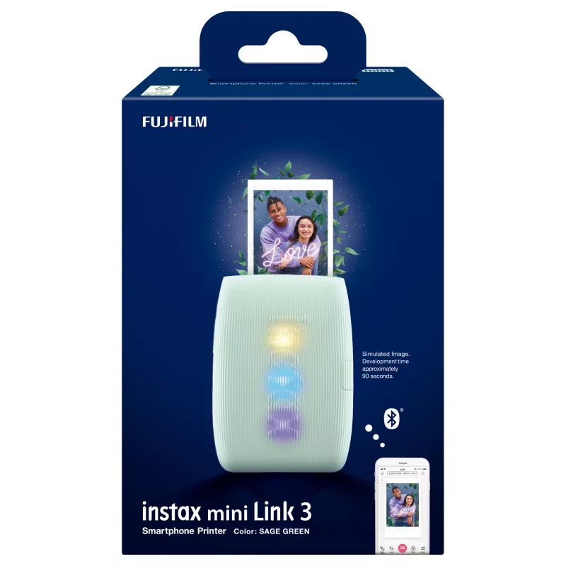 Momentfoto printeris Fujifilm Instax Mini Link3 Sage zaļa — 800×600 DPI, drukā 6,2×4,6 cm, Bluetooth, 0,21 kg