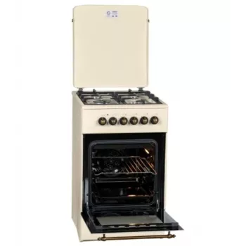 Gāzes-elektriskā plīts MPM MPM-56-KRM-14, 56 cm, 4 gāzes degļi, elektriskā cepeškrāsns, krēmkrāsa