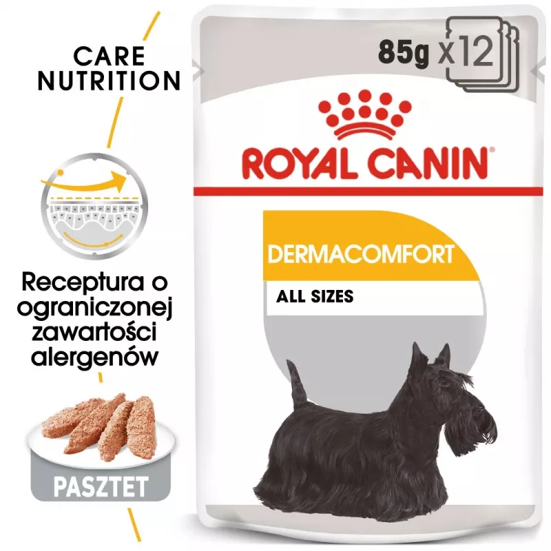 Slapjā suņu barība Royal Canin Dermacomfort Adult 85 g paciņā — jutīgai ādai, mājputnu garša, 78% mitrums
