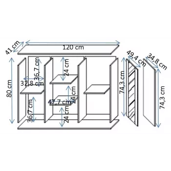 Kumode Cama Meble SOHO 120×41×80 cm – kašmira krāsas fasādes, melns rāmis