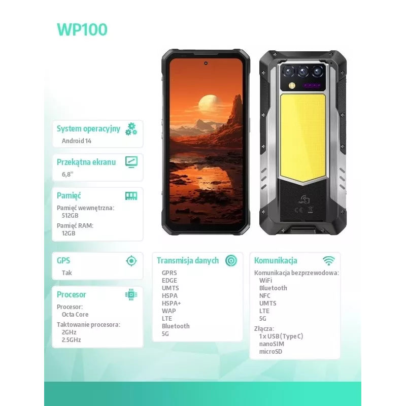 Viedtālrunis Oukitel WP100 6.78 collas 12 GB RAM 512 GB Melns
