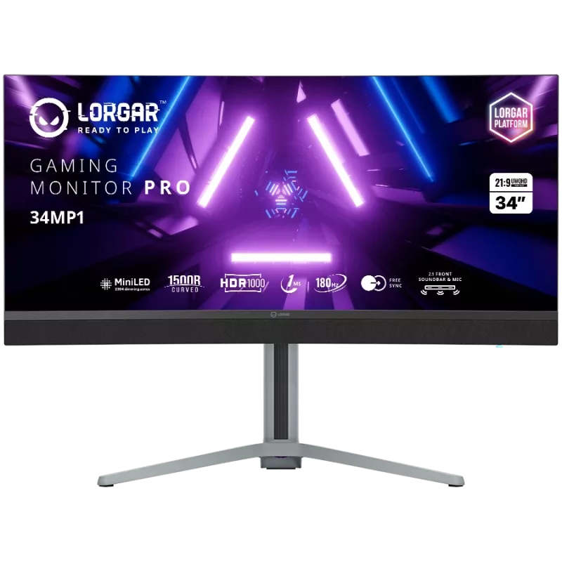 LORGAR 34MP1, UWQHD MiniLED Gaming Monitor Pro, 34'' (3440*1440) VA izliekts monitors, melns/piena pelēks