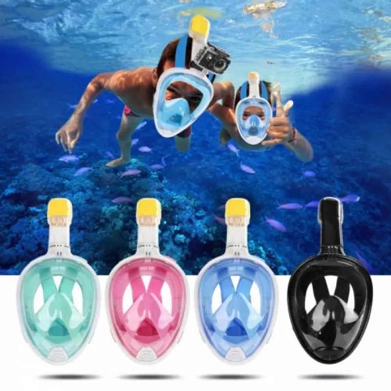 Pilnās sejas snorkelēšanas maska Free Breath M2068G S/M — Rozā, pretaizvīšanas, panorāmas skats