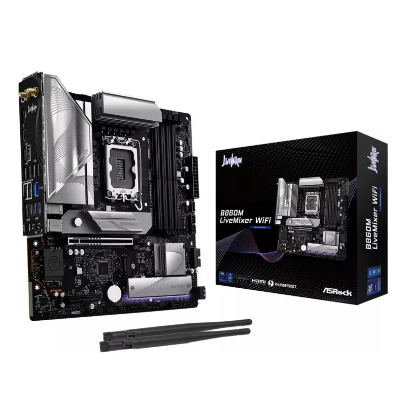Mātesplate ASRock B860M LiveMixer WiFi — Intel B860, LGA 1851, micro ATX, DDR5, 4x DIMM, Wi‑Fi 6E, 2.5Gb LAN