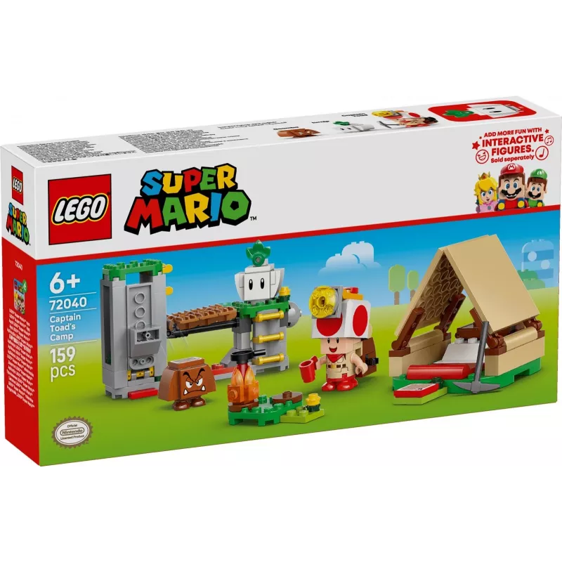 Konstrukciju rotaļlieta LEGO Captain Toad's Camp komplekts 72040 ar interaktīvām Super Mario funkcijām