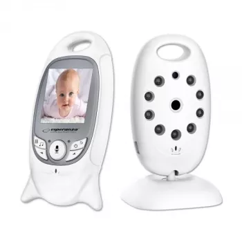 Video bērnu monitors ESPERANZA EHM001 — 2 collu LCD, 320×240 video, nakts redzamība 5 m, temperatūras sensors, darbības rādiuss līdz 260 m, uzlādējams LiPo 540 mAh
