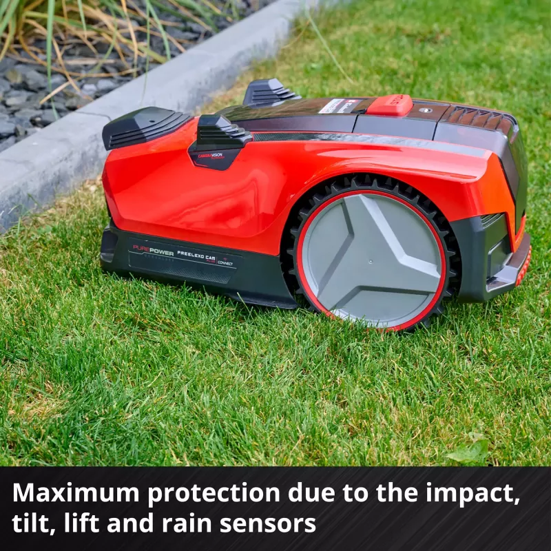 Power X-Change Robotu pļāvējs FREELEXO CAM PLUS 600 (Sarkans/melns, Li-Ion Battery Plus 4,0Ah, Kamera + Sensors)