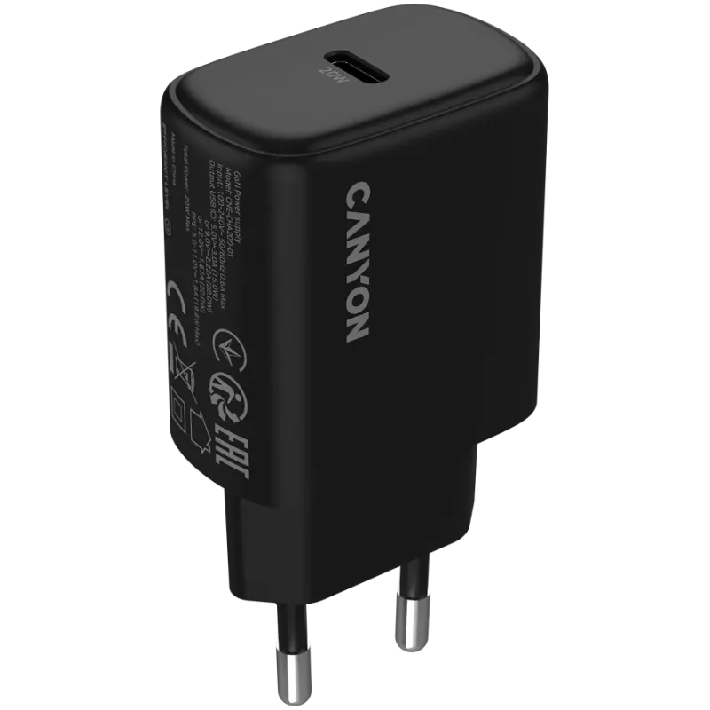 CANYON lādētājs OnCharge 200 20W 1xPD EU Melns