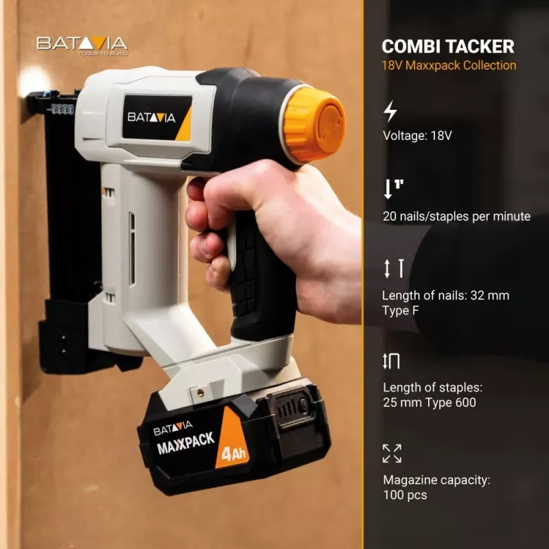 Batavia B.V. 18V Combi-Tacker (tikai instruments) — bezvadu 18 V, baterija un lādētājs nav iekļauti