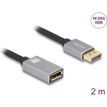 DeLOCK DisplayPort pagarinātāja kabelis 8K 60 Hz 2 m pelēks metāla bez fiksatora