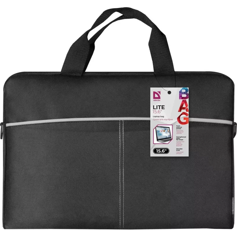 Klēpjdatora soma DEFENDER Lite 39,6 cm (15,6 collas) Melna/Pelēka, poliesteris, rāvējslēdzējs, rokturis, noņemama plecu siksna