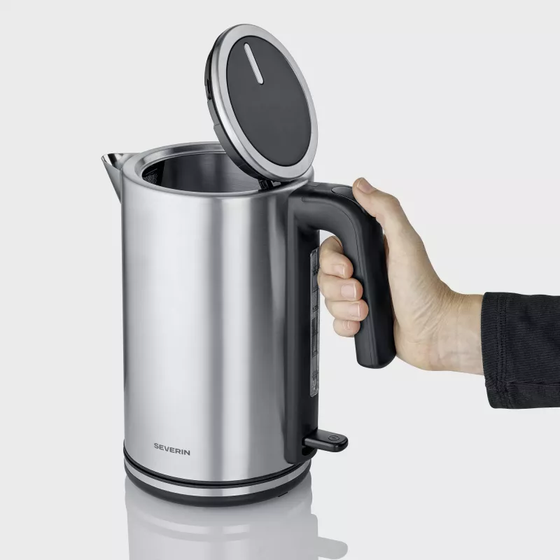 Elektriskā tējkanna SEVERIN WK 3449 — 1,7 L, 2400 W, nerūsējošais tērauds/plastmasa, melna-sudraba