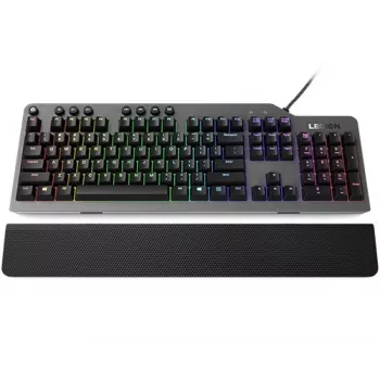 Mehāniskā spēļu tastatūra Lenovo Legion K500 — pilna izmēra 104 taustiņu USB, QWERTY ASV angļu, RGB fona apgaismojums, pelēka/melna