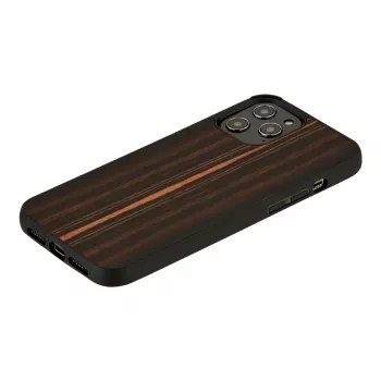 Telefona maciņš Man and Wood iPhone 12 Pro Max — melnkoka melns, aizsargājošs cietais apvalks