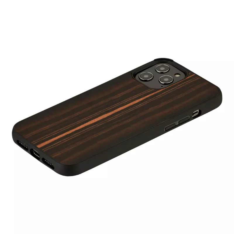 Telefona maciņš Man and Wood iPhone 12 Pro Max — melnkoka melns, aizsargājošs cietais apvalks