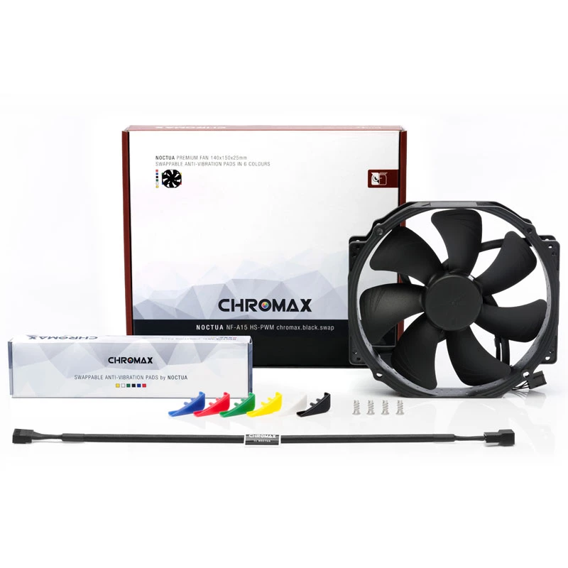 Datora korpusa ventilators Noctua NF-A15 HS-PWM chromax.Melns.swap 150 mm, PWM, 300–1500 RPM, 140.2 m³/h, 24.6 dB