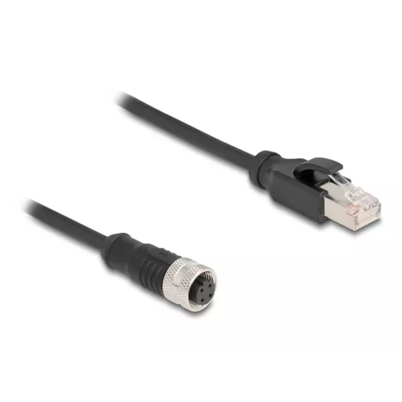DeLOCK M12 adaptera kabelis D-kodēts 4 kontaktu sievišķais uz RJ45 vīrišķais 50 cm