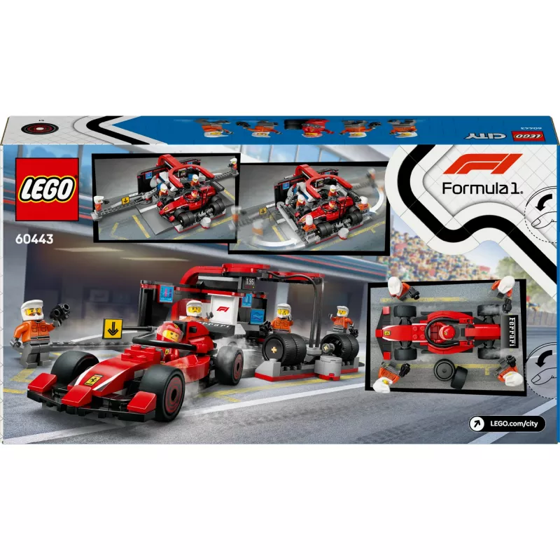 LEGO City F1 boksu pieturas komplekts 60443 — Ferrari F1 auto, 322 detaļas, 5 minifigūras, vecums 6+