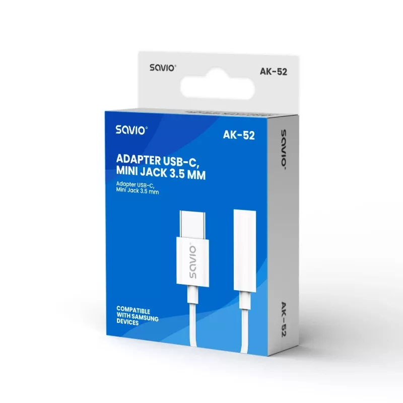 USB Type 3.1 C (M) – Jack 3.5mm (F) Audio adapter White SAVIO AK-52