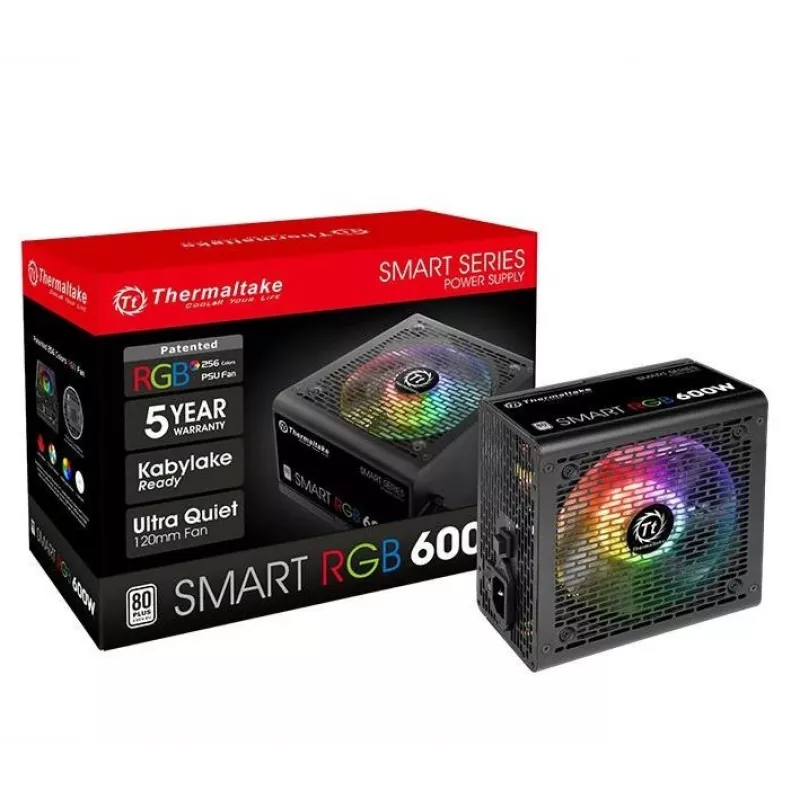 Thermaltake SMART RGB PS-SPR-0600NHSAWE-1 - Barošanas bloks (iekšējais) - ATX12V 2.3 - 80 PLUS - Maiņstrāva 230 V - 600 W - aktīvā PFC - Melns